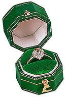 Leatherette Paper Covered  Octagon Shaped Single Ring Box with Gold Detailing, Delicate Gold Clasps, and Plush Velvet Inserts