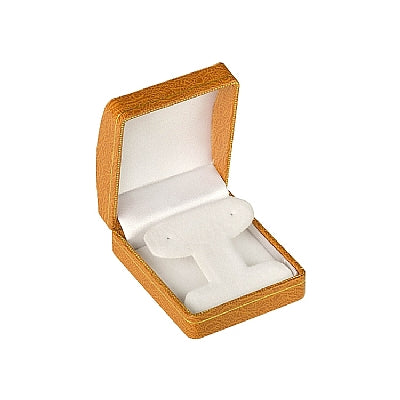 Leatherette French Clip Earring Box with Gold Accent and White Interior