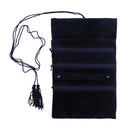 Navy Blue Suede Pouch with Multiple Zippered Compartments