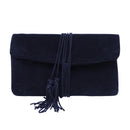 Navy Blue Suede Pouch with Multiple Zippered Compartments