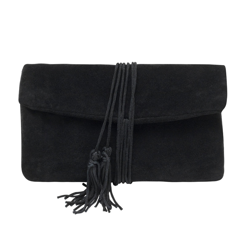 Black Suede Pouch with Multiple Zippered Compartments