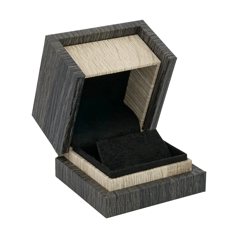 Textured Wood-Grain Single Earring Box with Rich Suede Interior