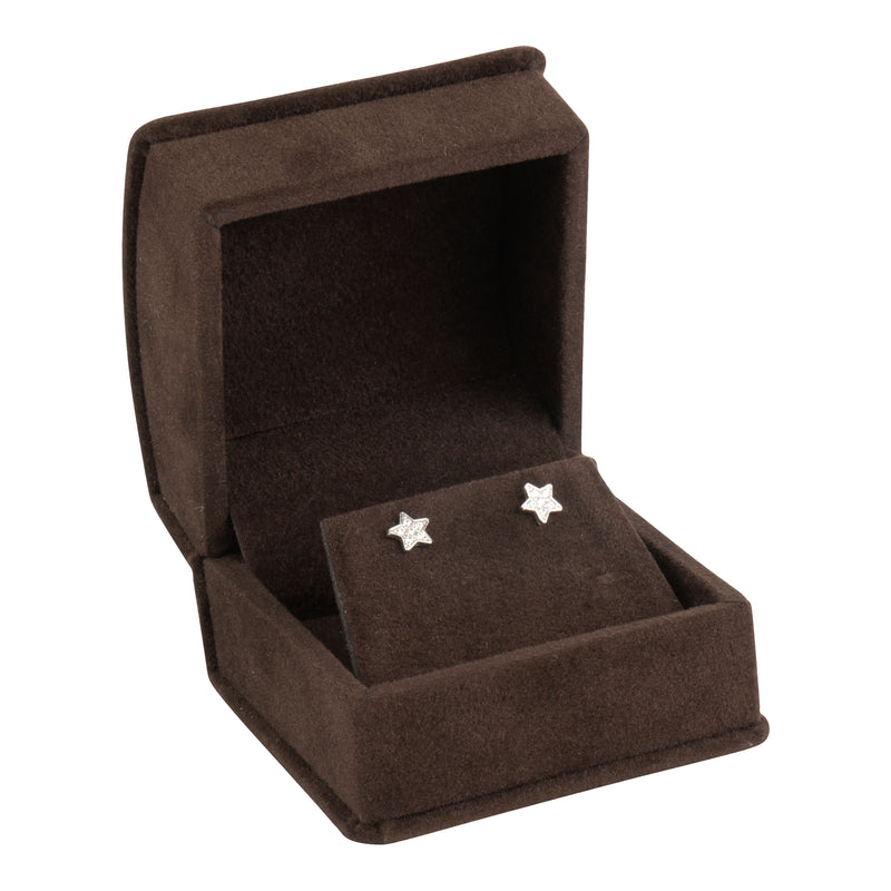 Suede Single Earring Box with Matching Interior with Ribboned Packer